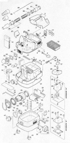 Default Diagram and Parts List for J-7810 Type 1 Porter Cable Utility Vacuum